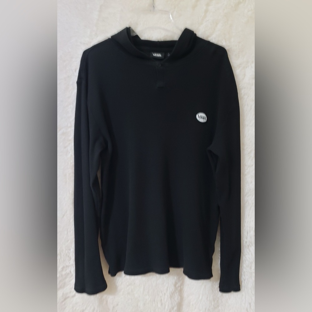 Vans Off The Wall Mens Black Waffle Knit Hooded Thermal Size Large